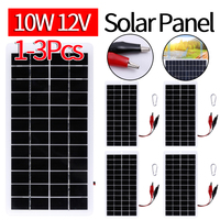 1-3Pcs 10W 12V Solar Battery Charger with Carabiner Polycrystalline Silicon Solar Panel Outdoor Emergency Solar Phone Power Bank