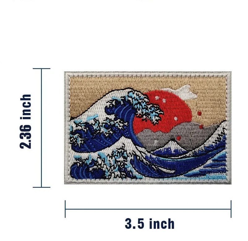 Ukiyo-e المطرزة هوك وحلقة شارة ، شروق الشمس الجبلية ، موجة كبيرة ، حزمة التطريز المعنويات ، ملصقات ، شارة النجوم #3