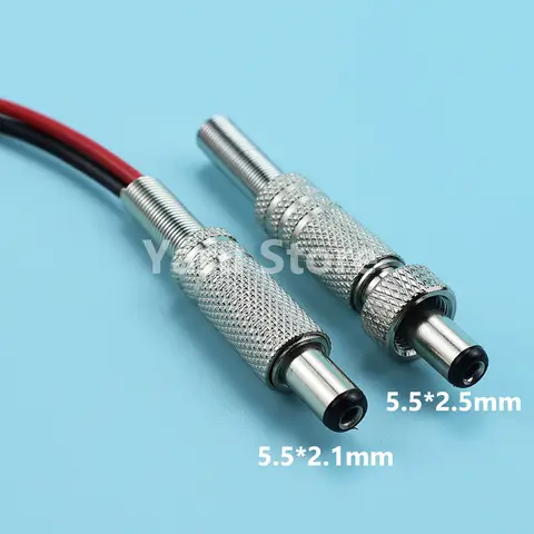 Yaru Store 10pc t DIY Welded 12V DC 5.5*2.1 5.5*2.5MM Power Plug Socket Metal Cover With Nut Lock Male Female Charging Connector