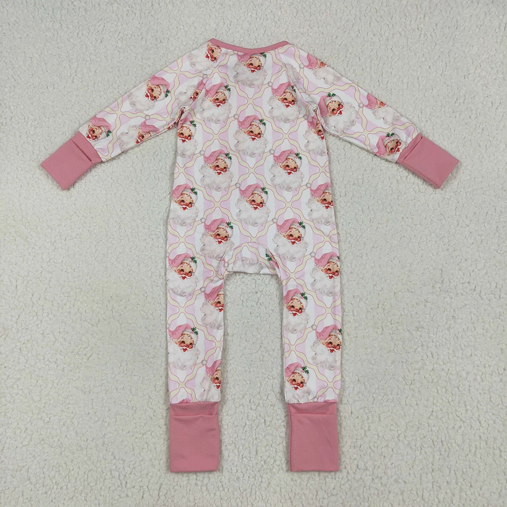Pelele navideño a cuadros con cremallera para niñas, pelele de manga larga con rayas rosas, traje navideño de Papá Noel para niñas