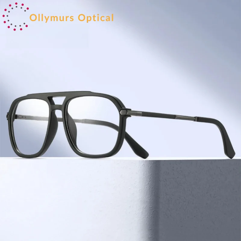 

OLLYMURS Men's Pilot Double Beam Glasses Trendy Fashion TR90 Glasses Frame Comfortable Can Make Optical Prescription Glasses 977
