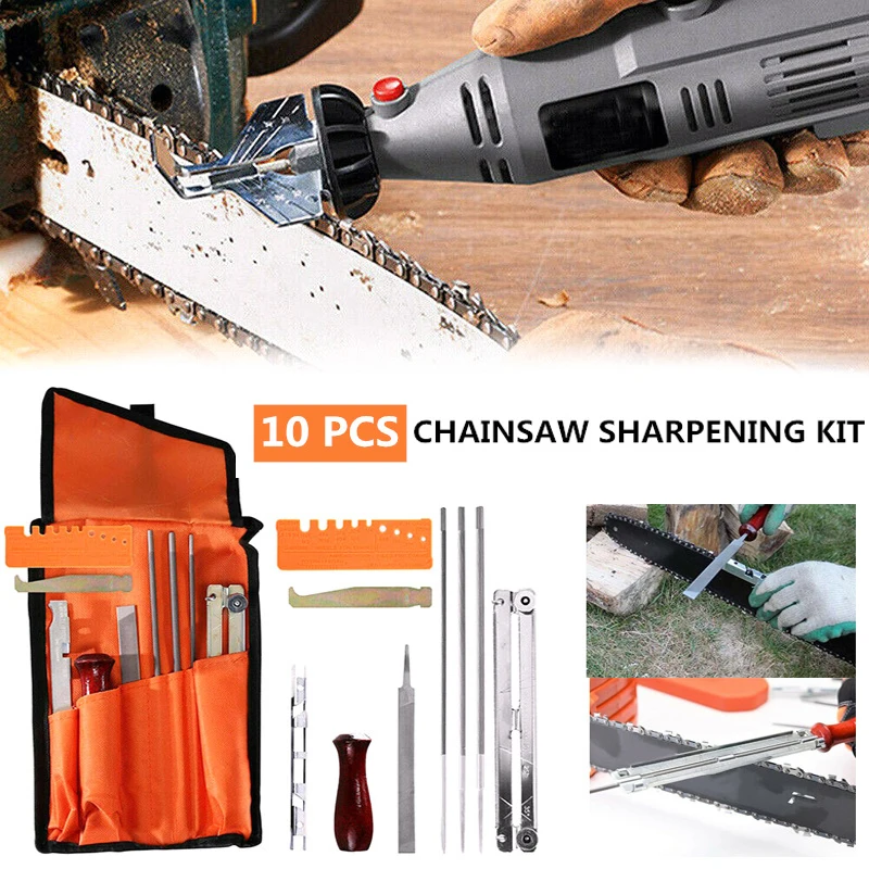 

10pcs/set Chainsaw Chain Grinding Kit Hardwood Handle Round/Flat File Guide Bar Sharpener Tools Special Household Hand Tool