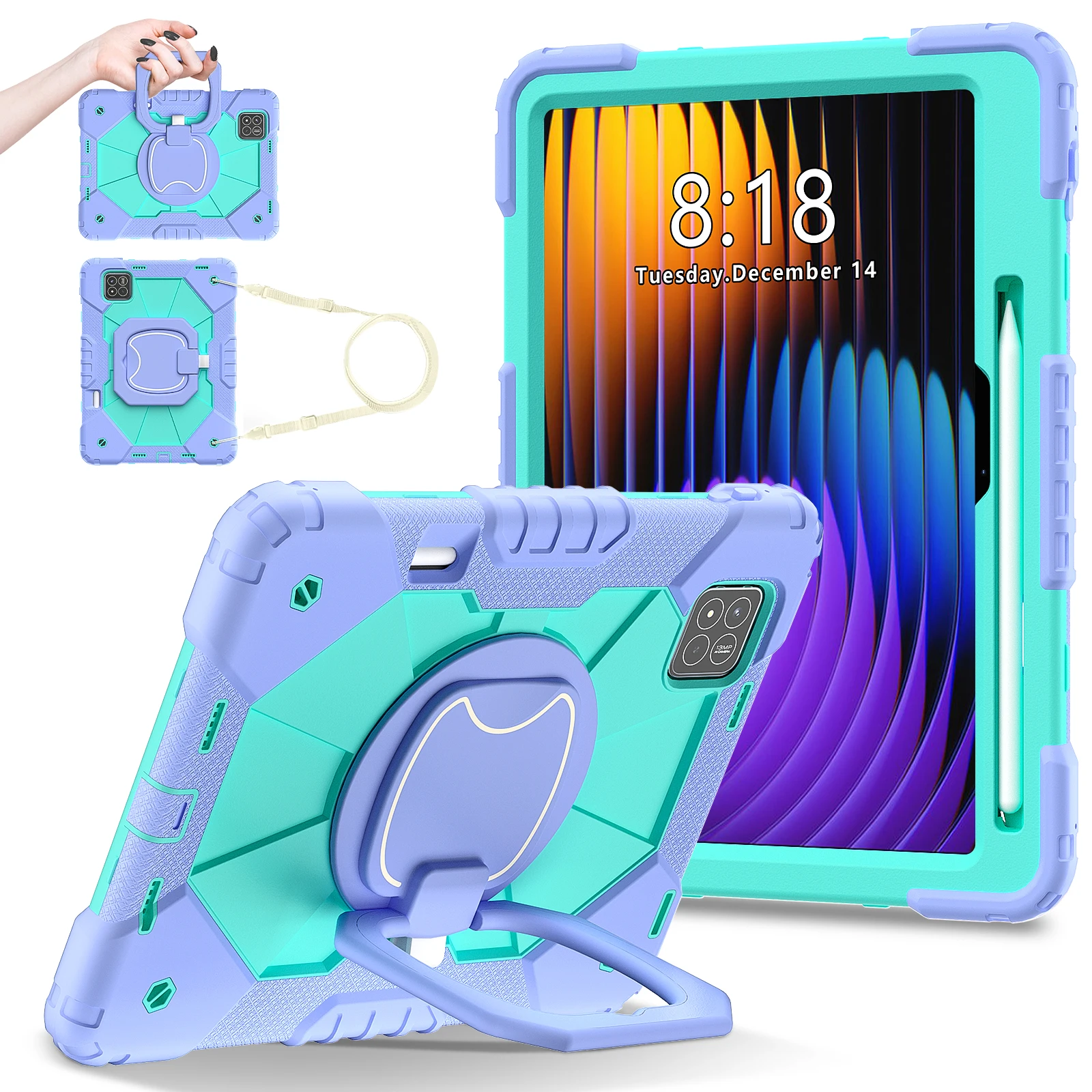 Heavy Duty Case For Official Xiaomi Pad 7 Pro 2024 11.2 inch 360 Rotating Armor Stand Cover With Handle Grip Shoulder Strap Capa