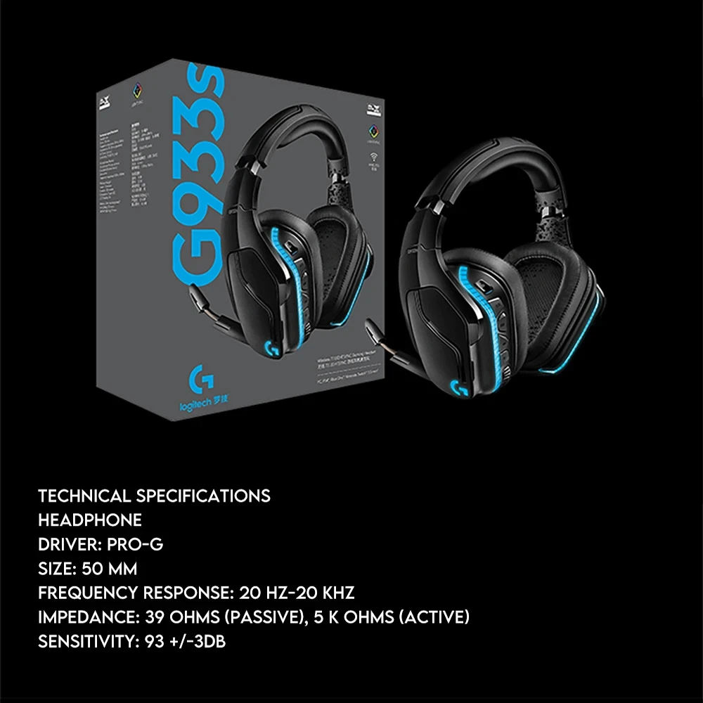 سماعة الألعاب اللاسلكية Logitech G933S الأصلية فوق الأذن مع ميكروفون، صوت محيطي 7.1، وضع مزدوج 2.4 جيجا هرتز، USB-C