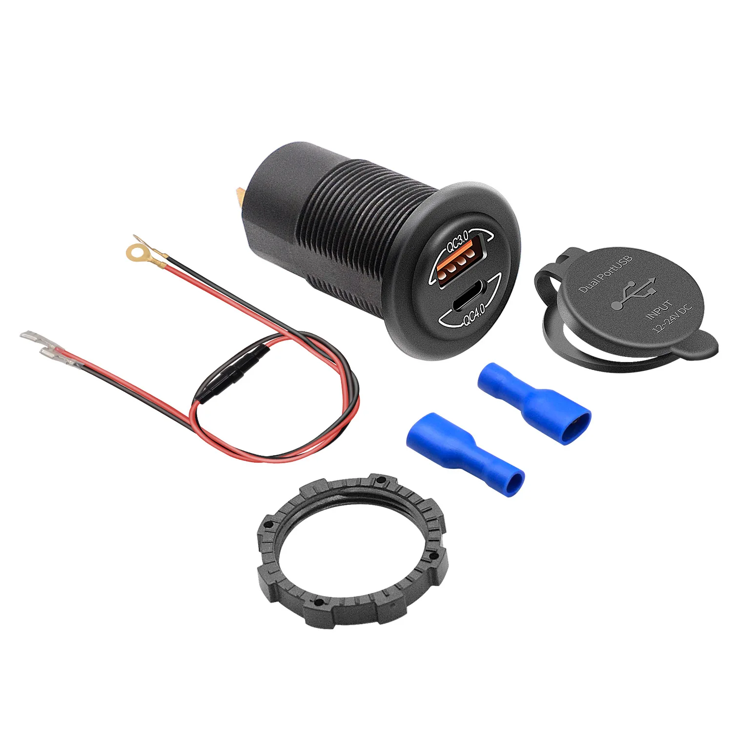 12V USB Outlet 90W Quick Charge3.0 & QC4.0 PD USB-C Car Charger Socket for RV Motorcycle Marine Truck Golf Cart Boat Accessories