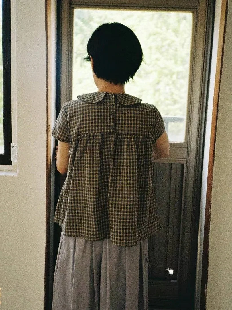 Coréen Sle été ort Sve irt femmes Faionable Vintage noeud poupée col irt bulle Sve tenue décontracté