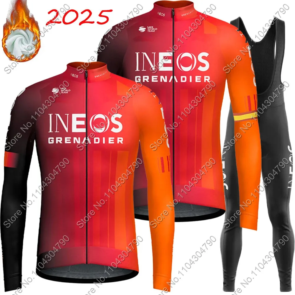 Winter Ineosful Grenadiers Team Cycling Jersey Set Long Sleeve Orange Clothing Suit Mens MTB Bike Road Pants Bib Wear MTB