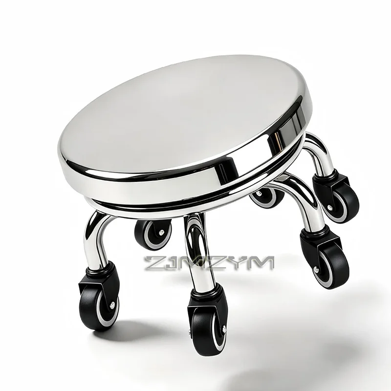 Heavy Duty Low Round Stool with Thickened Stainless Steel Swivel Seat ,Universal Wheel for Home Entrance Shoe Changing Chairs