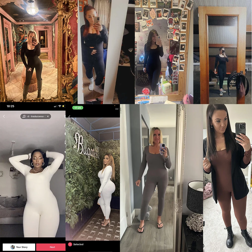 RUUHEE One Piece Jumpsuits Yoga Sets Bodysuit Women Tummy Control Fitness Workout Tracksuit Ribbed Long Sleeve Sportswear Women