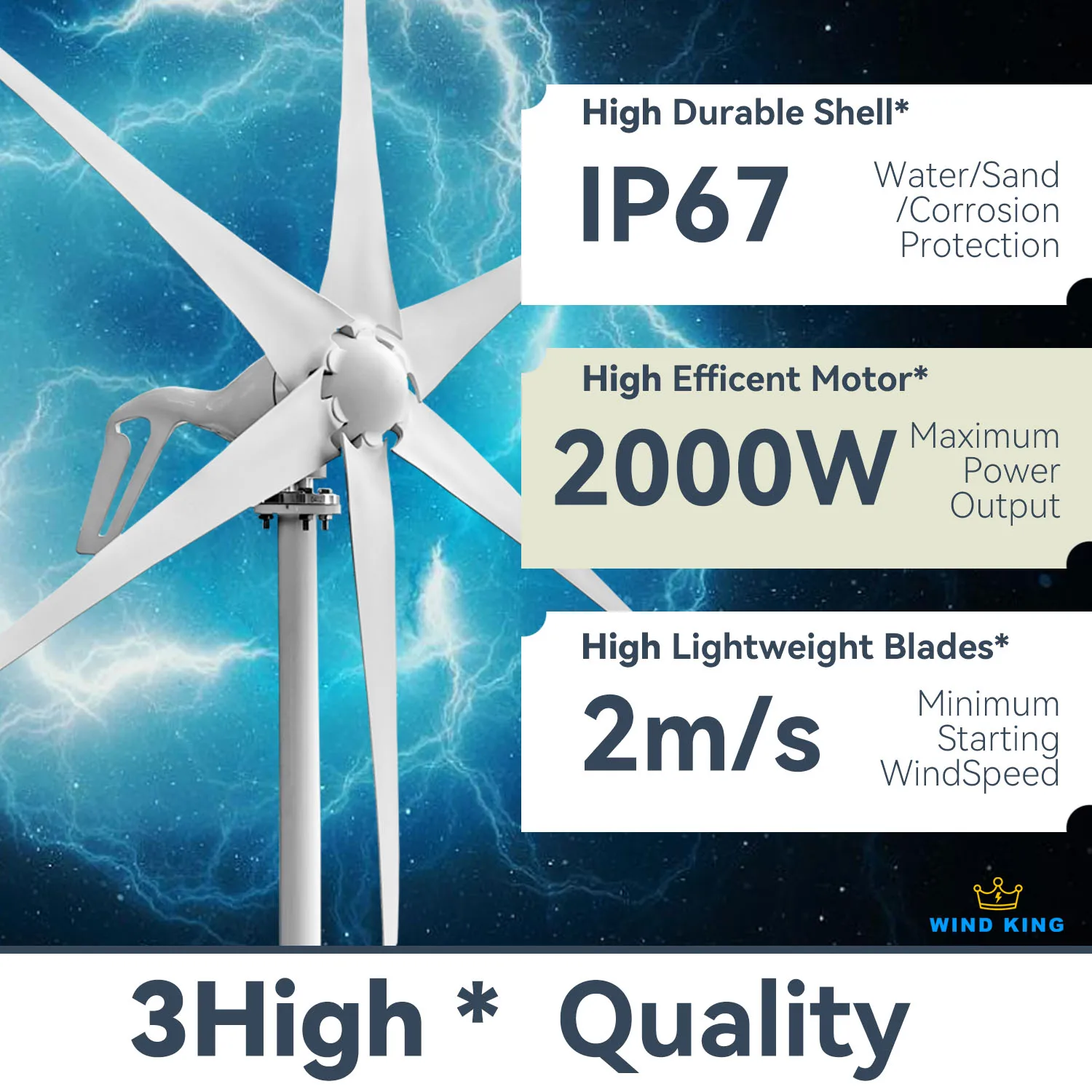 Imagem -02 - Windking Gerador de Turbina Eólica 2kw Lâminas Moinhos de Alta Eficiência Carga Híbrida Mppt Sistema Solar para Uso Doméstico