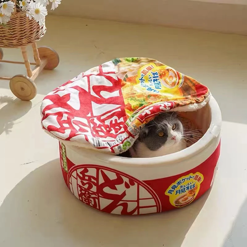 

Pet Cat Dog Tent Noodles Cup Small Dog Bed House Sleeping Bag Cushion Cats Plush Bed Udon Cup Noodle Bed Removable Easy Cleaning