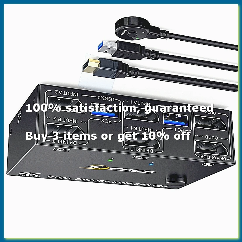 KVM Switch Dual Monitor DisplayPort 4 USB3.0 for 2 Computers 2 in 2 Out DP 1.4 KVM Switch-A10G