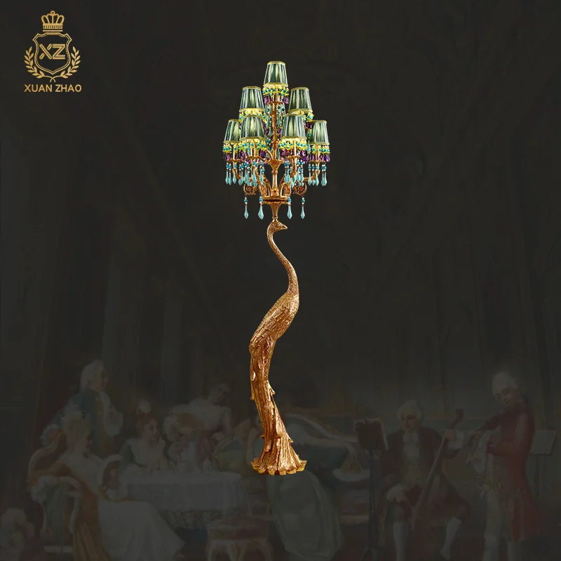 XUANZHAO Decorative Lighting Peacock Floor Lamp Antique European Italian Floor Light Big Standing Lamps