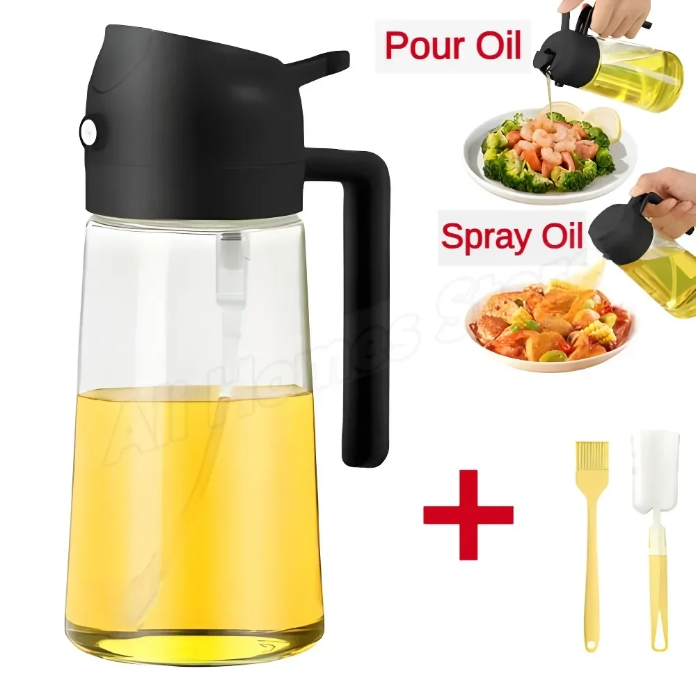 Mister 500ML Spray 2 in 1 Plastics Oil Spray Bottle with 2pcs Brush Spray and Pour Oil Dispenser Bottle for Cooking Spritzer BBQ