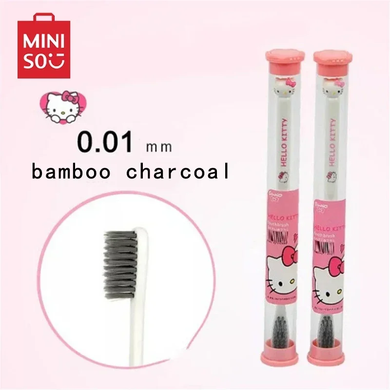 

Miniso Hello Kitty Cartoon Toothbrush Soft Fur Cleaning Products Made for Females Care for Gums Bamboo Charcoal Brush Head