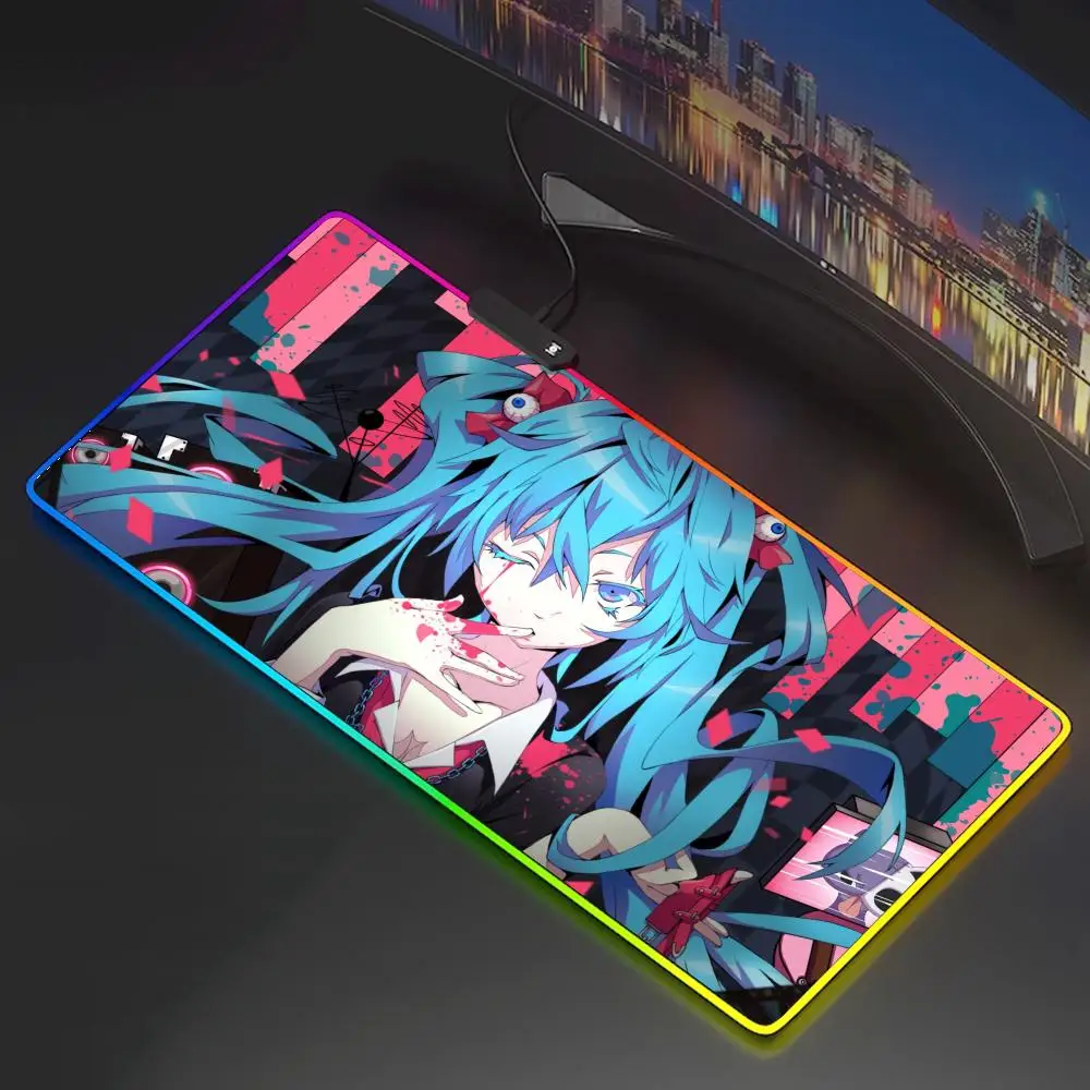 

H-Hatsunes Anime M-Miku Mouse Pad Mousepad Rgb Mouse Pad Gaming Backlight gamer Pc Accessories Gamer Keyboard Backlit Mat Desk Protector Mats Xxl Large Anime