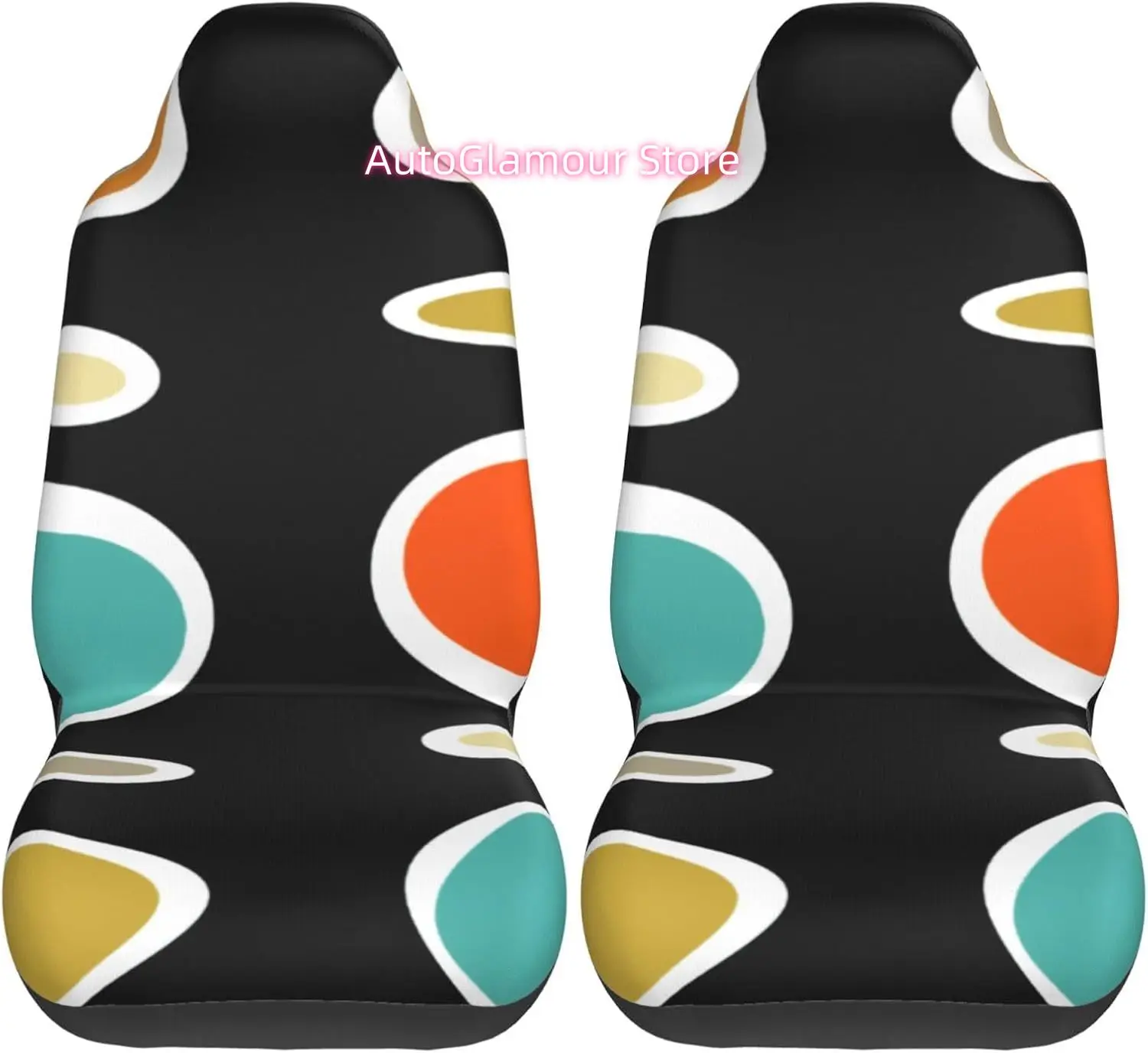 Mid Century Modern Geometric Circles Turquoise 2-Piece   Seat Cover Complete Set - Elastic Seat Protection Cover fo