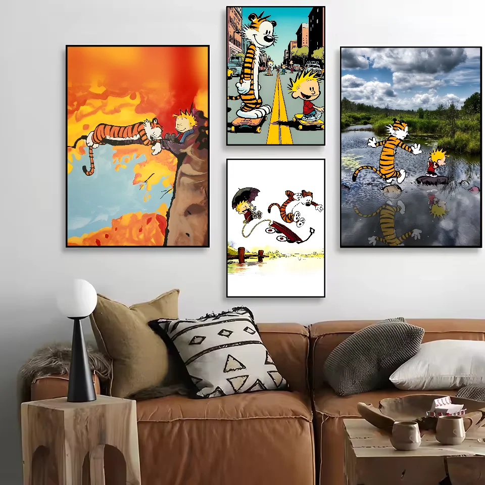 Calvin And Hobbes Self-adhesive Art Poster HD art sticky wall waterproof home living room bedroom bar aesthetic decoration