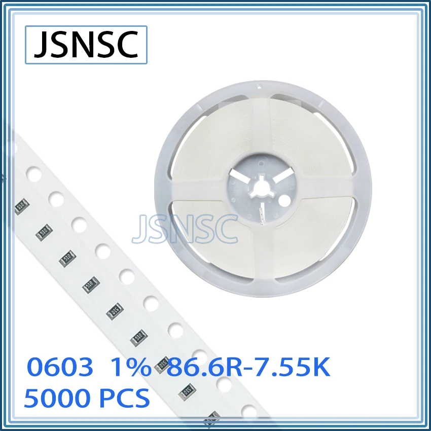 Resistor da microplaqueta SMD de JSNSC, 0603 F, 1%, 70,3 R, 7.55K, 7R, 9R, 97R, 91R, 10R, 102R, 105R, 107R, 110R, 113R, 115R, 5000 PCes