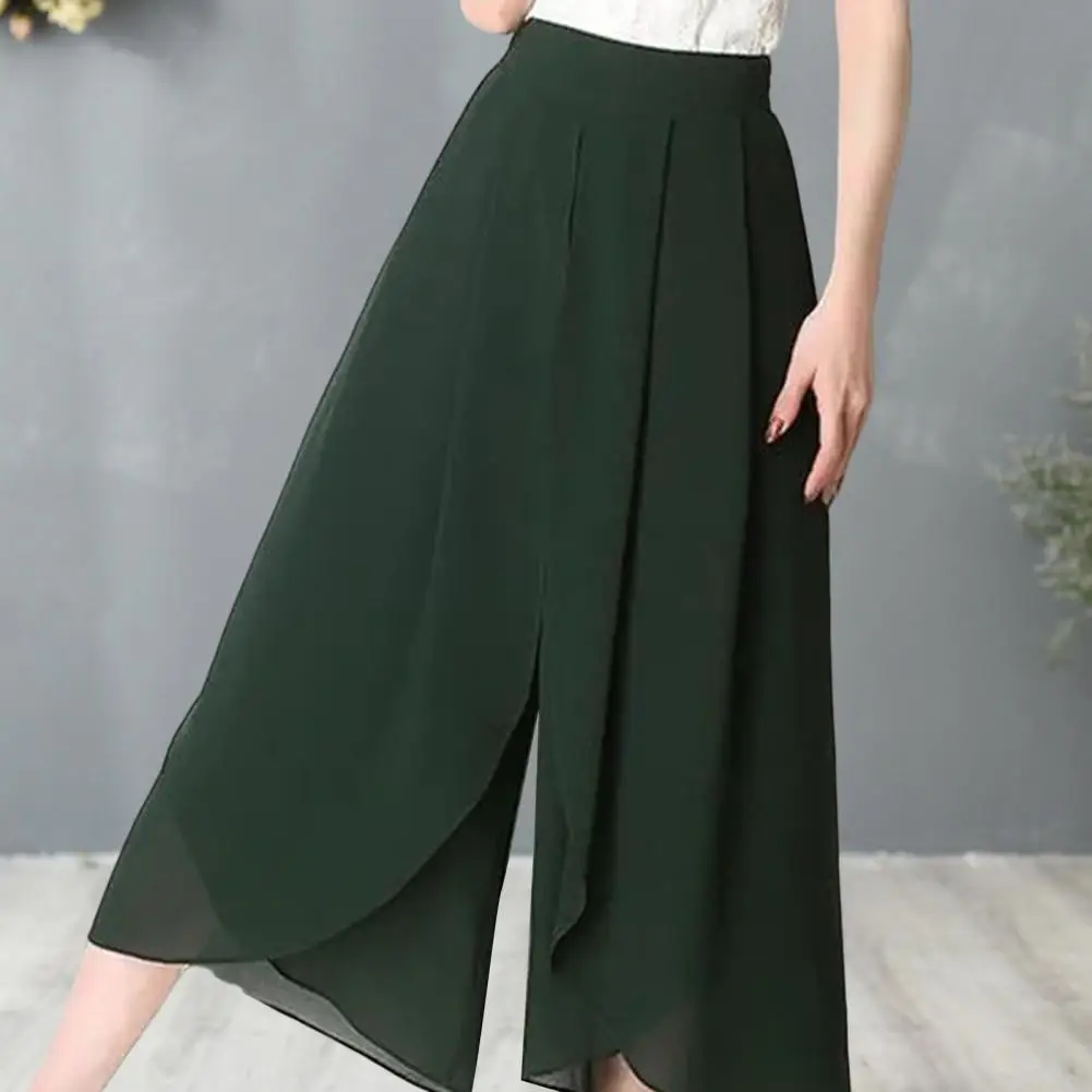 

High Waist Pants Solid Color Skirt Pants Elegant Chiffon Skirt Pants Stylish Double Layered Wide Leg for Women for Spring