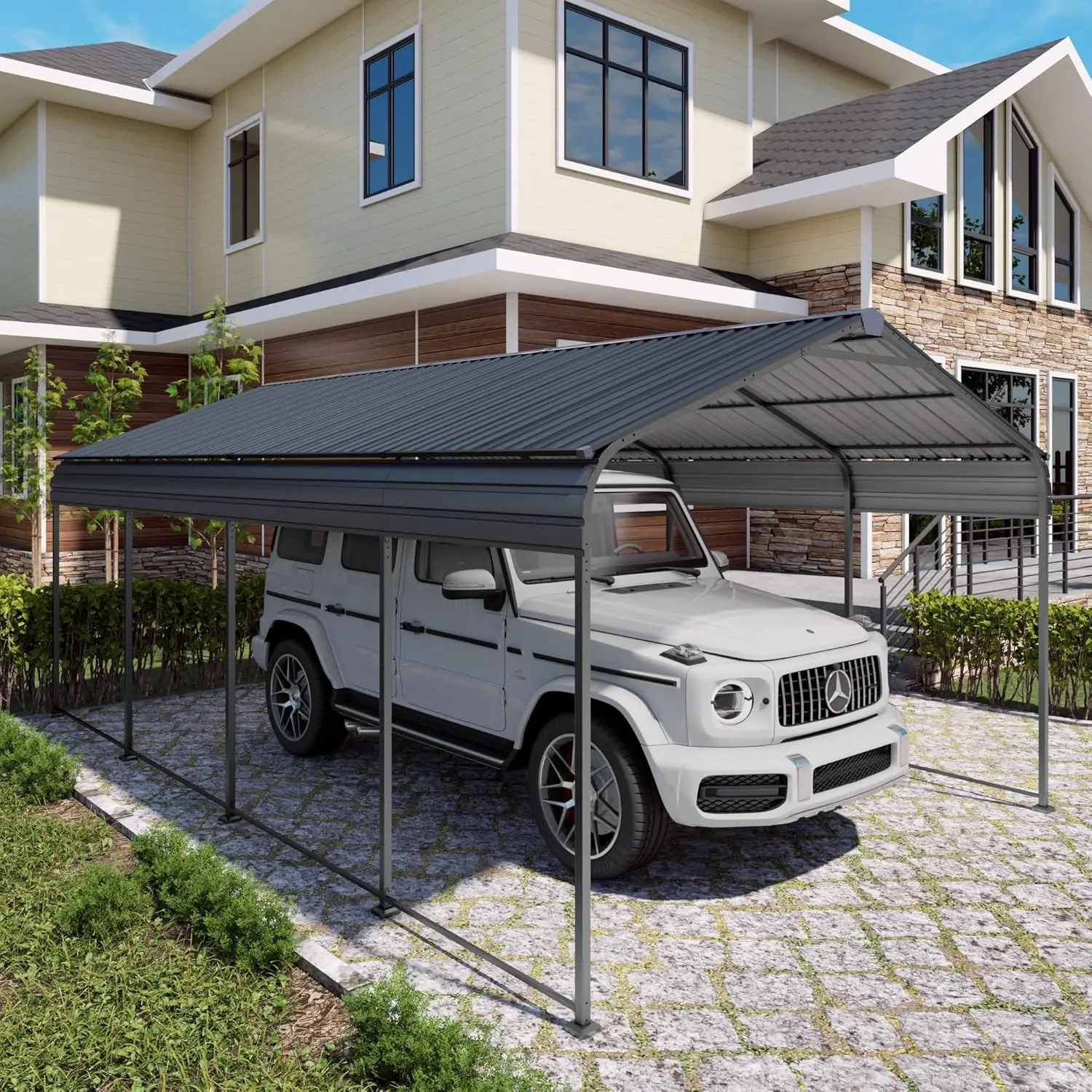 

Усиленный навес для автомобиля 12x20x8.7 футов с оцинкованной стальной крышей, металлический навес-гараж для пикапов, на заказ