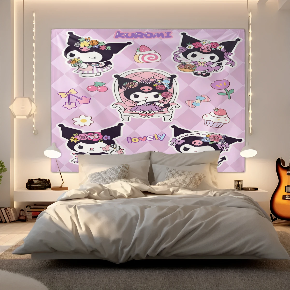 

Милый настенный гобелен Sanrio Hello Kitty & Friends, модный, универсальный, прочный, для спальни, гостиной, прихожей, детского декора, подарок