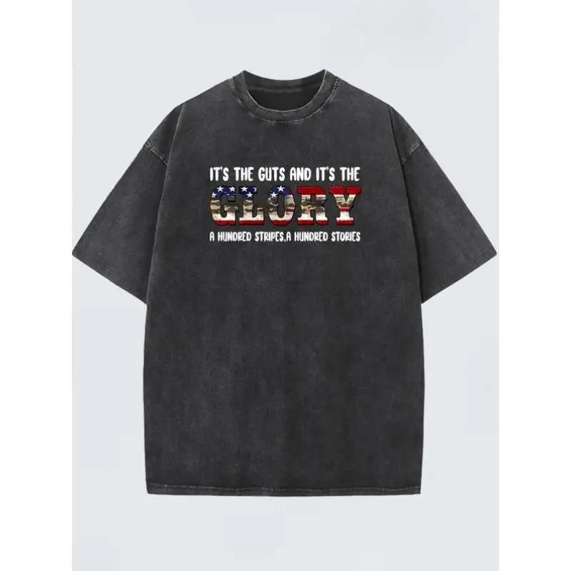

American Glory T-Shirt Women's Patriotic Flag Print Graphic Tee Washed US Veteran Gift Guts Glory Apparel Independence Day Top