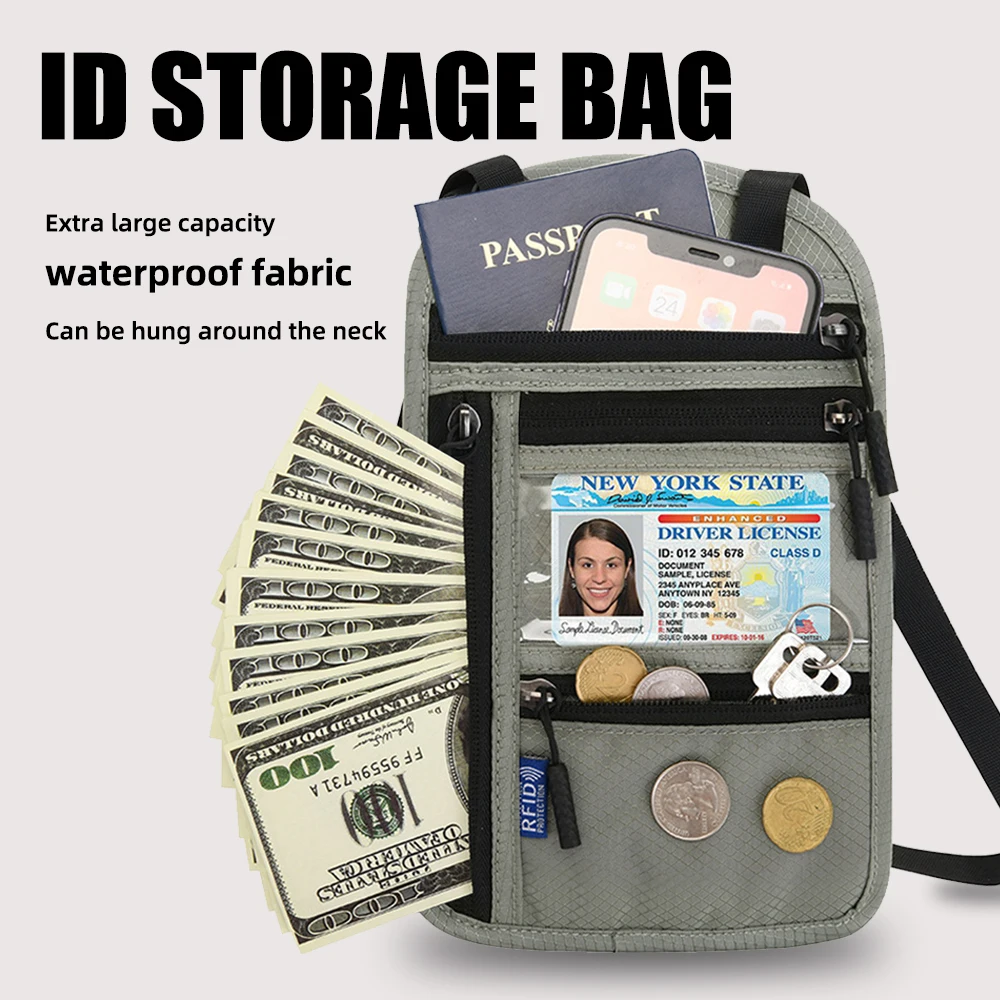 New multifunctional halter neck passport bag RFID crossbody shoulder storage bag overseas air ticket document protective cover