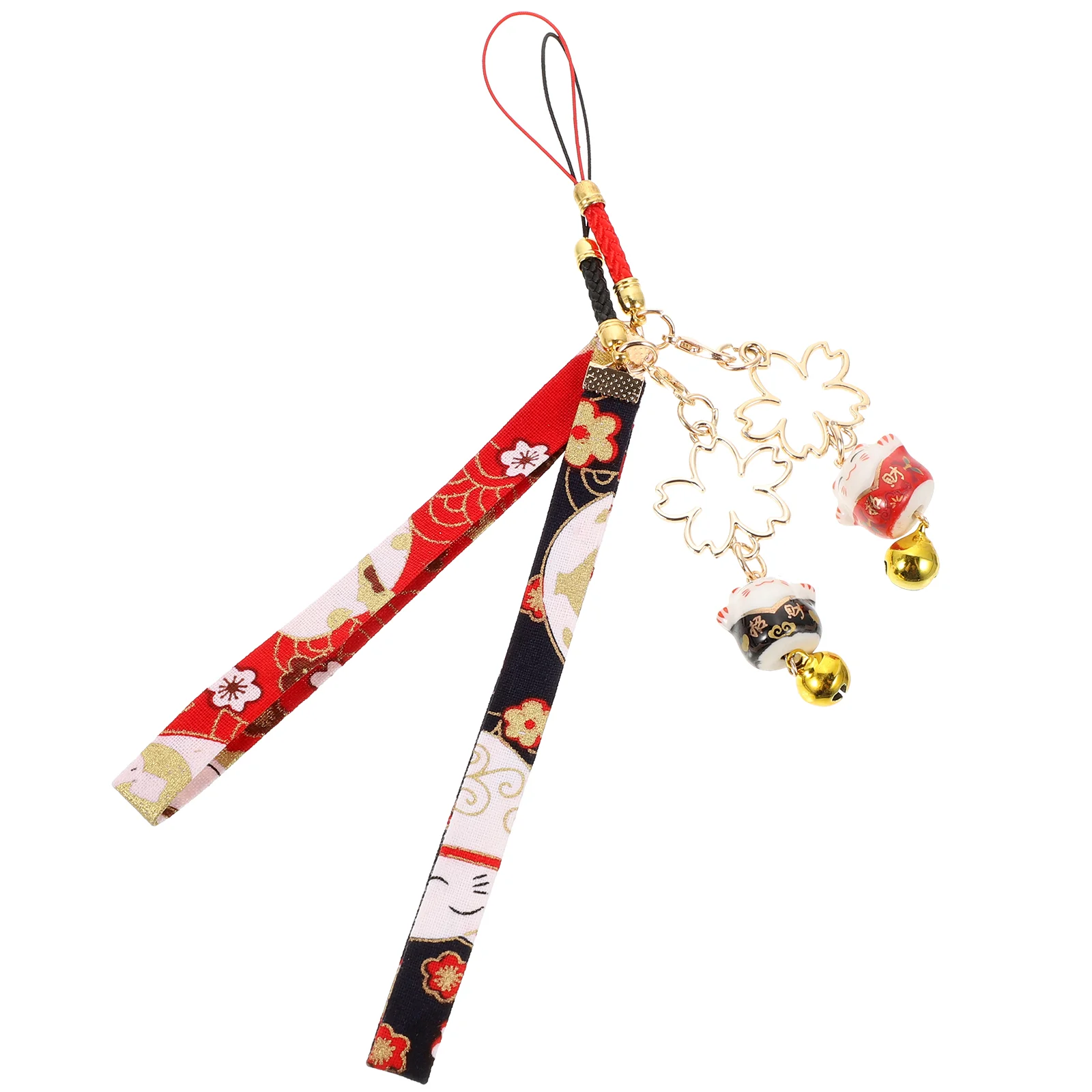 Fortune Cat Pendant Phone Hanging Strap Decorations Decors Rope Pattern Bell Charms Key Lanyard Lanyards Ring Chime