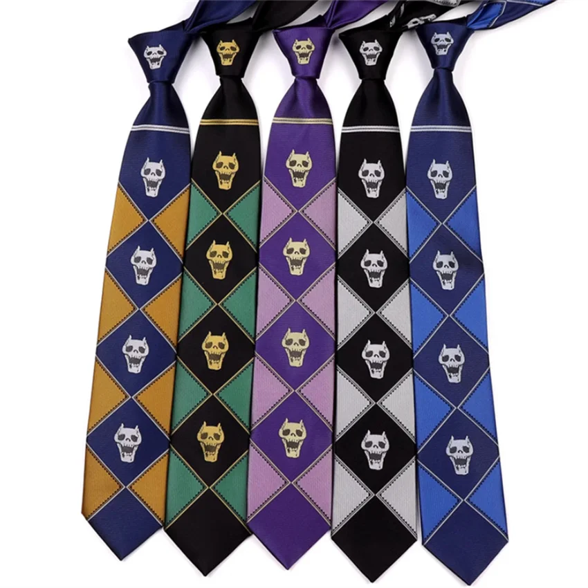 Anime JoJo Tie Kira Yoshikage Halloween Cosplay Costume Accessories KILLER QUEEN Skull Heavens Door Necktie