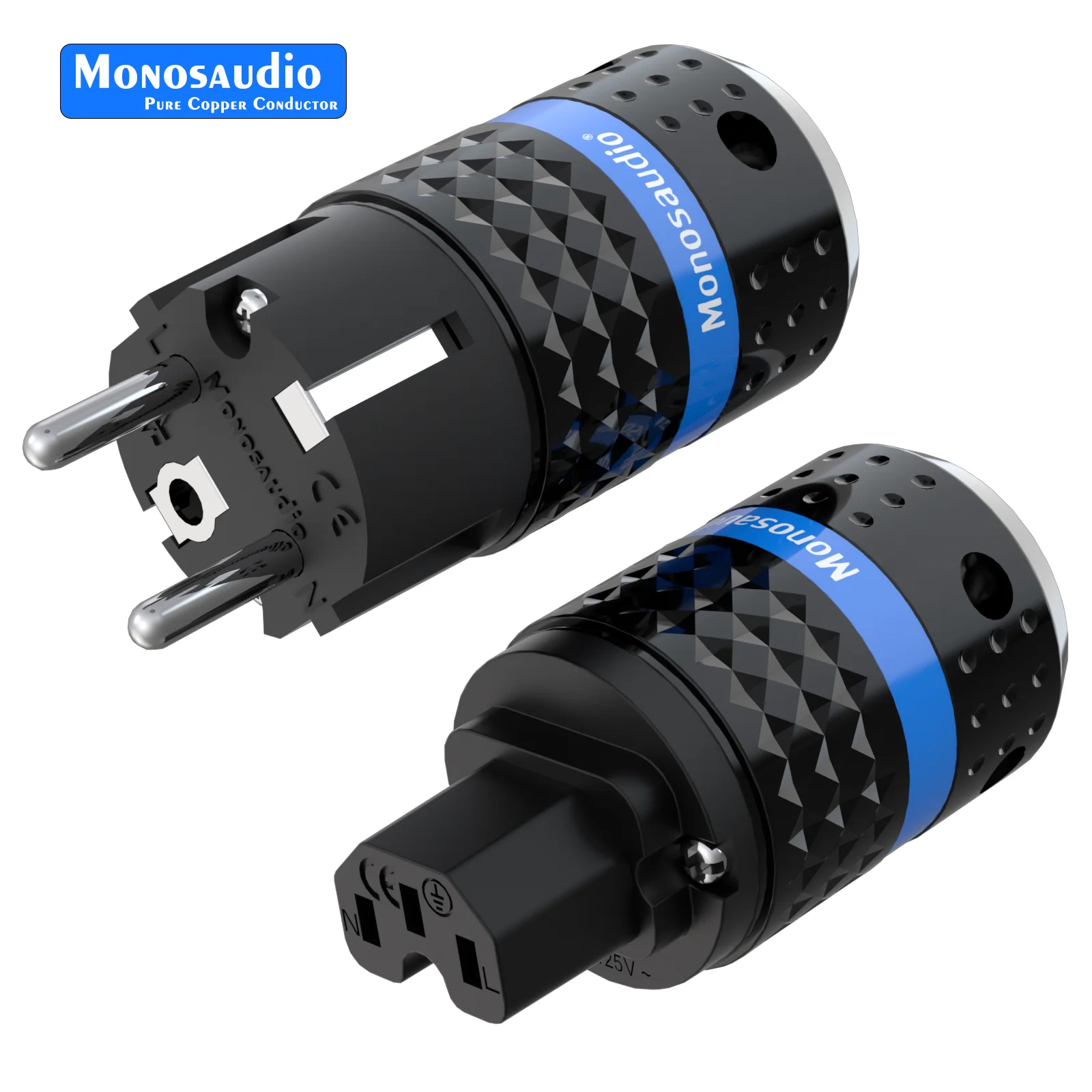 Monosaudio E102G/F102G Pure Copper 24k Gold Plated European Power Connector IEC Plug Connector Power Plug