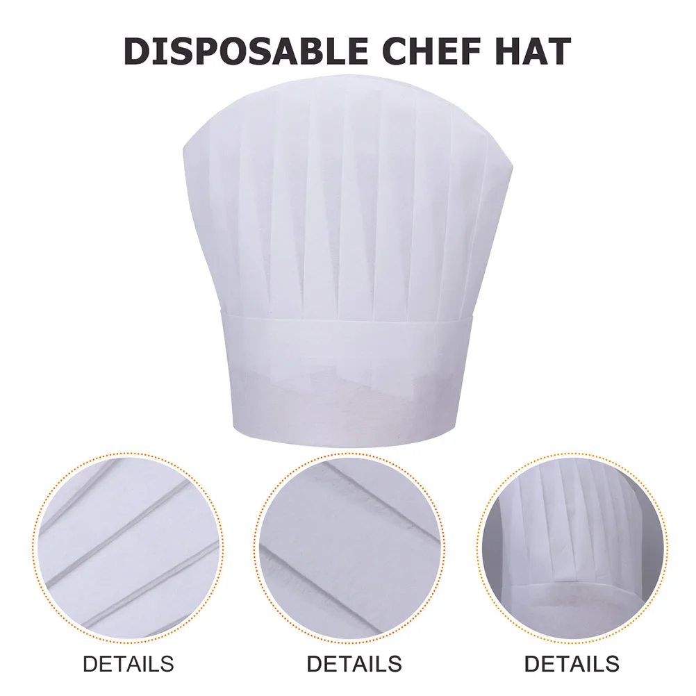 10Pcs Disposable Chef Hats Non-Woven Safe Healthy Cooking Baking Restaurant Kitchen Coffee Shop Bakery Sushi Bbq Heat Resistant