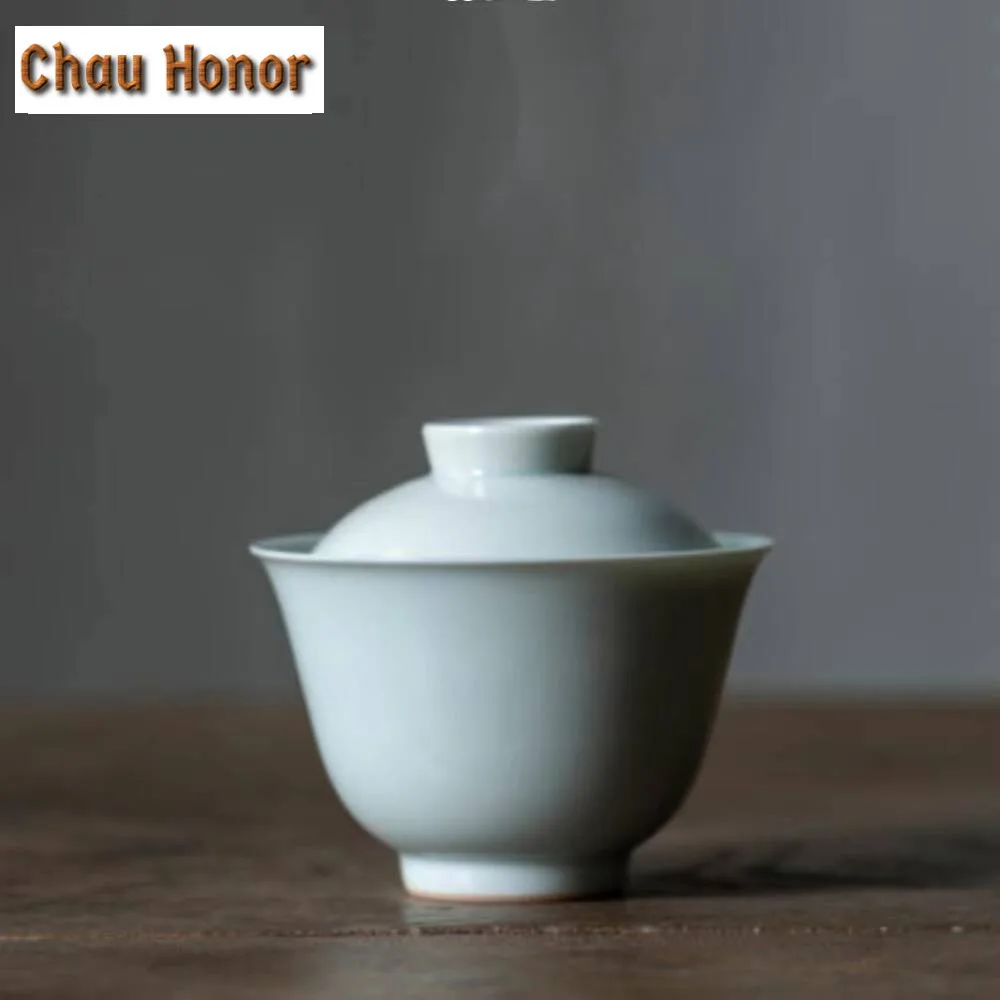 150ml Antique Misty Blue Glazed Porcelain Hand Grab Gaiwan Boutique Tea Tureen Tea Maker Cover Bowl Tea Services Supplies Gift