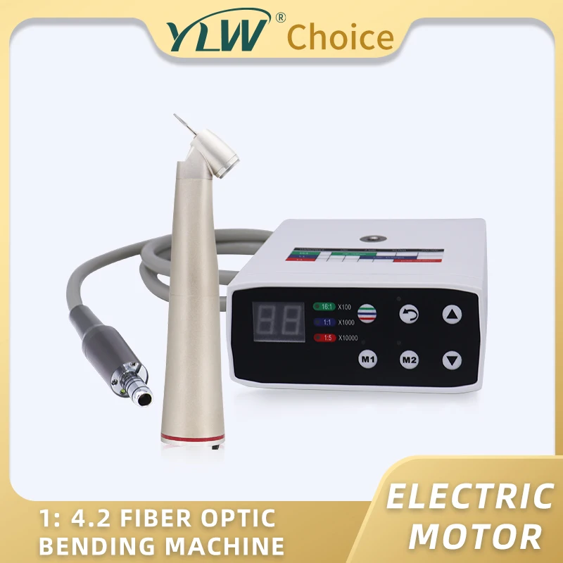 Dental Electric Brushless LED Micro Motor with 1:4.2 Fiber Optic Contra Angle Handpiece Dentistry Clinical Lab Set Equipment