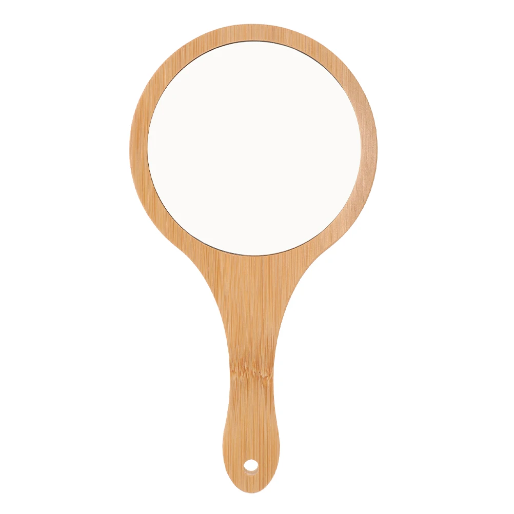 Kleiner Make-up-Spiegel mit Bambusgriff, hochauflösende Glasoberfläche, kompakt, handgehalten, für Frauen unterwegs, Touch-Ups, modisch