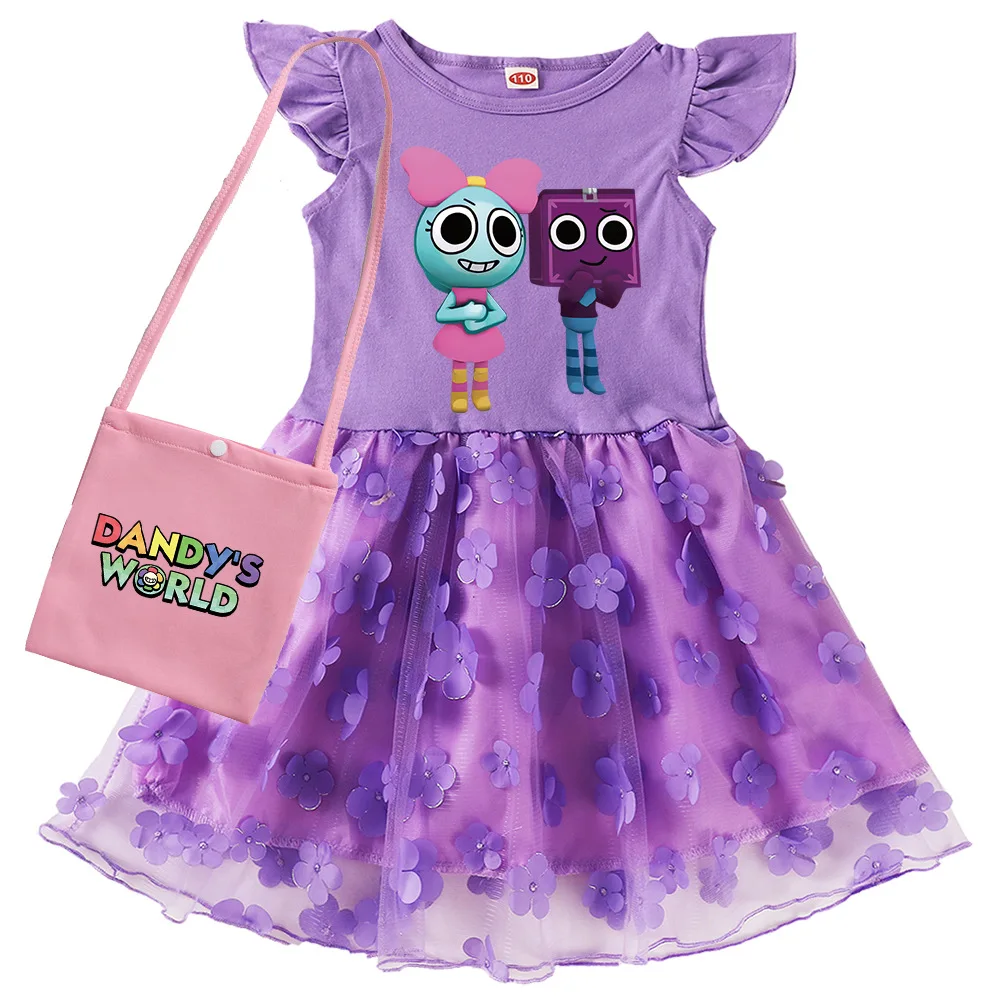 Dandy's World Clothes Kids Game Dandys World Dress Baby Girl Evening Casual Dresses & Bag Children Short Sleeve Princess Vestido