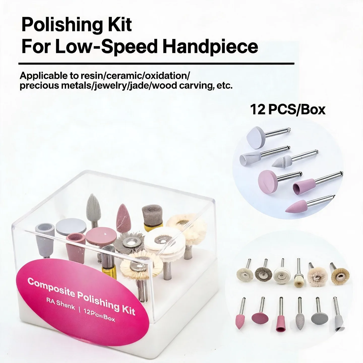 Upgraded 12Pcs RA 2.35mm Grinding Polishing Set Silicone Brush Wool Heads for Nail Gemstone Wood Metal High Gloss Polish