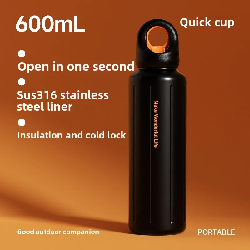 Quick-opening stainless steel insulated cup - Outdoor travel and sports water bottle - Insulated and cold-resistant cup