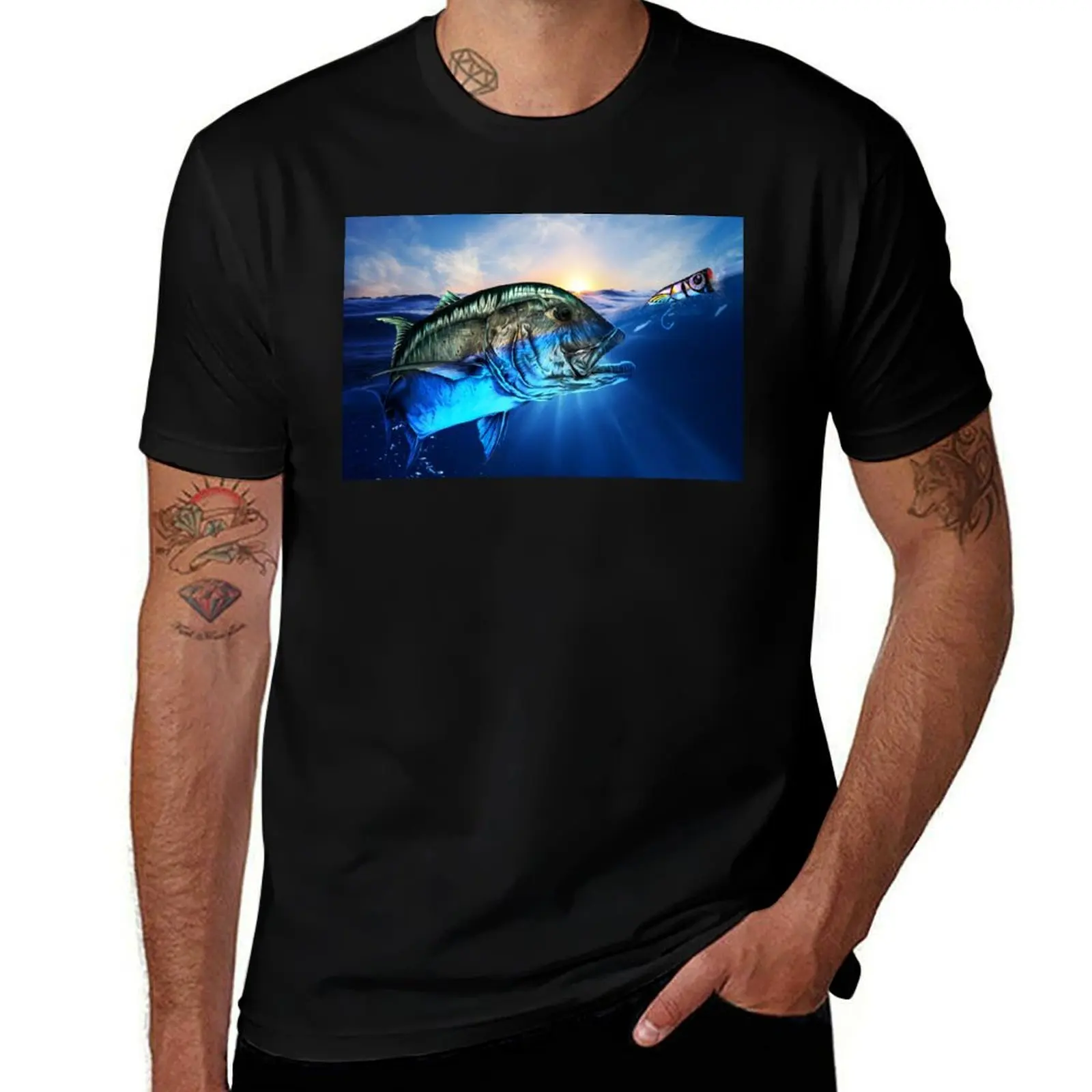 Giant Trevally and popper T-Shirt Simple Casual Short Sleeve Cotton T-Shirt