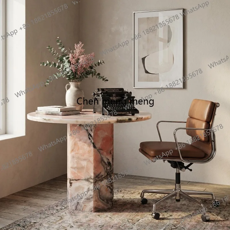 Pink Natural Jade Hexagon Base Countertop Villa Living Room Dining Modern Round Dining Table