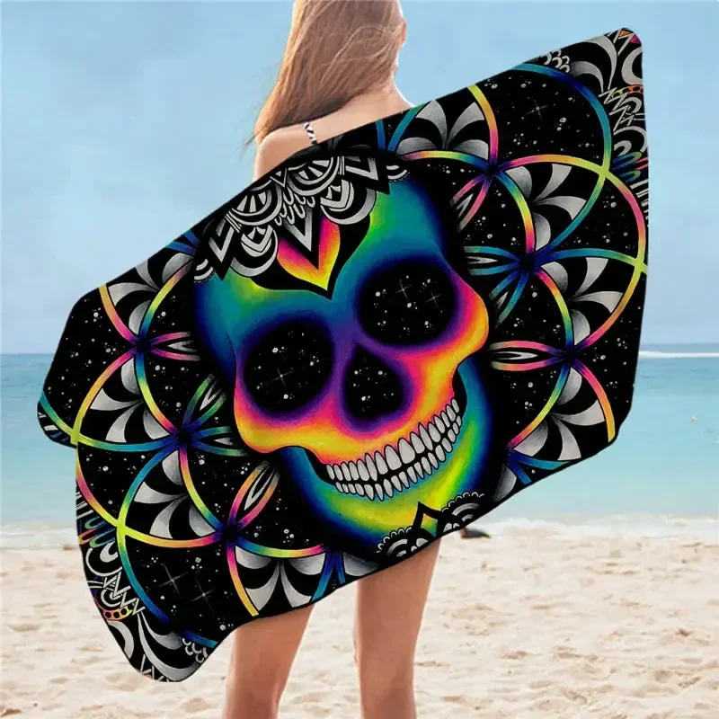 Toalla de baño de calavera colorida para niños y adultos, toalla de playa de microfibra con calavera de azúcar, Mandala de galaxia, toallas de ducha, manta gótica de verano