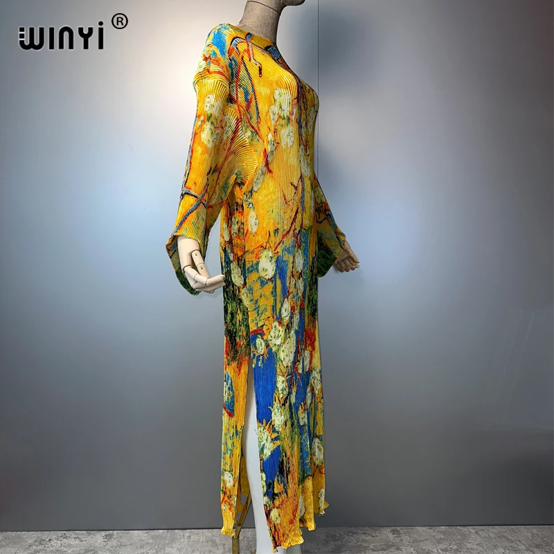 WINYI letnia plisowana elastyczna luźna sukienka wakacyjna plaża zakrywająca maxi kaftan abaya dubaj luksusowe sukienki imprezowe boho odzież damska