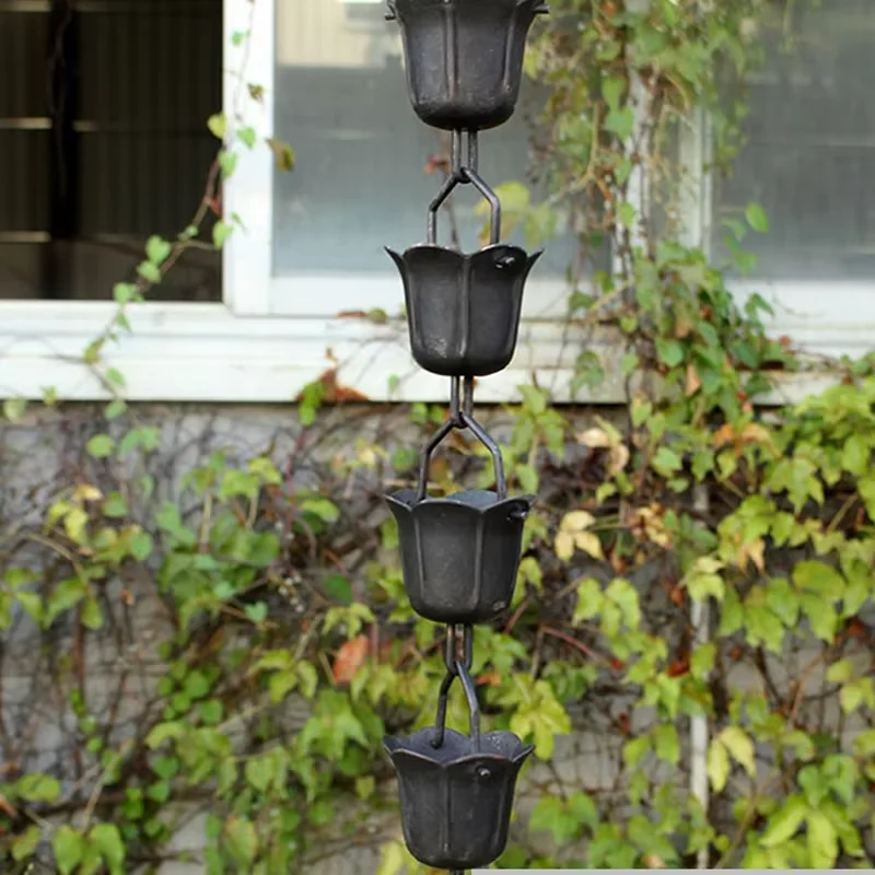 2.60m Copper Rain Bell Drainage Chain Black
