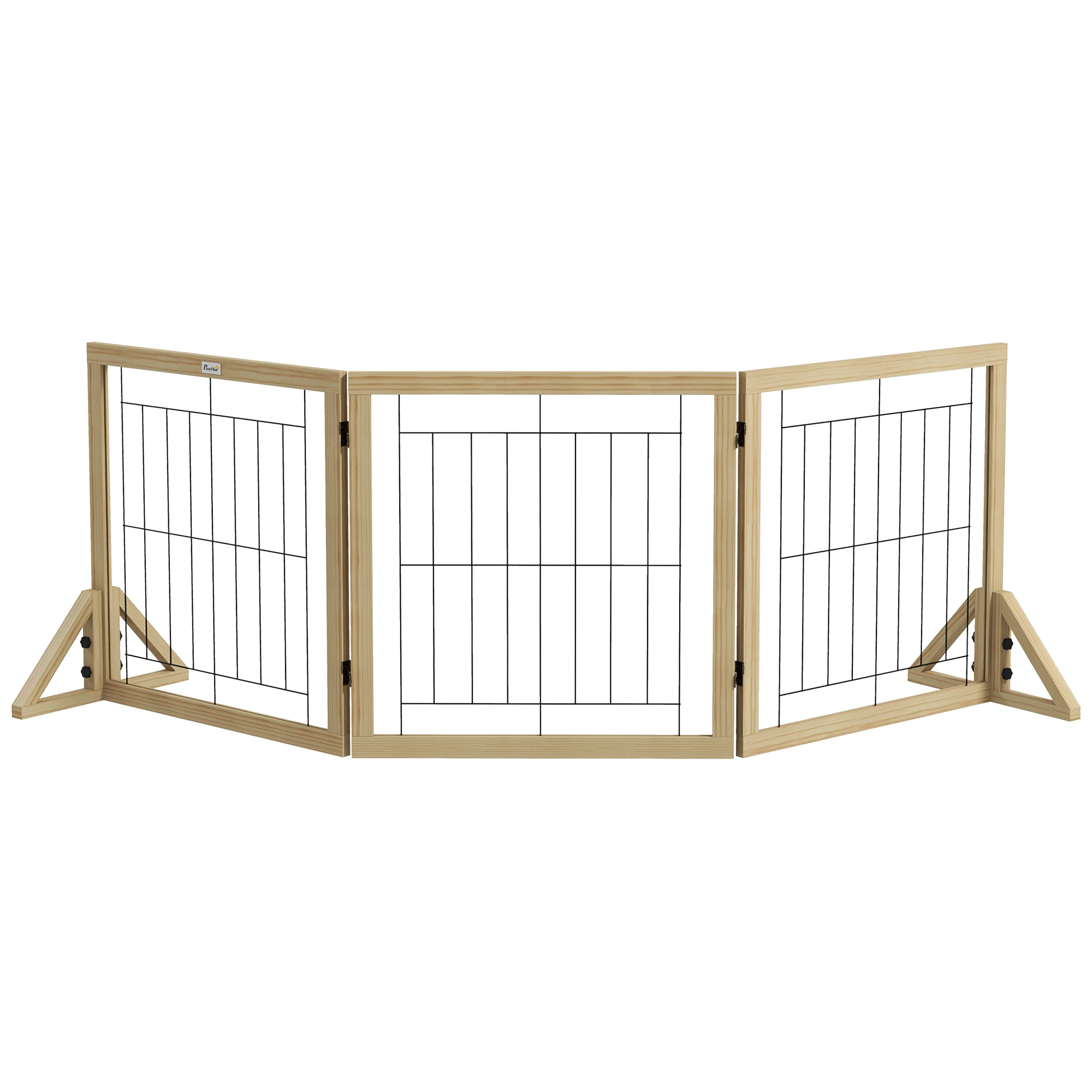 Pawhut 112-159X44X70 Cm Natuurlijk Hout Uitschuifbare Hondenbarrière