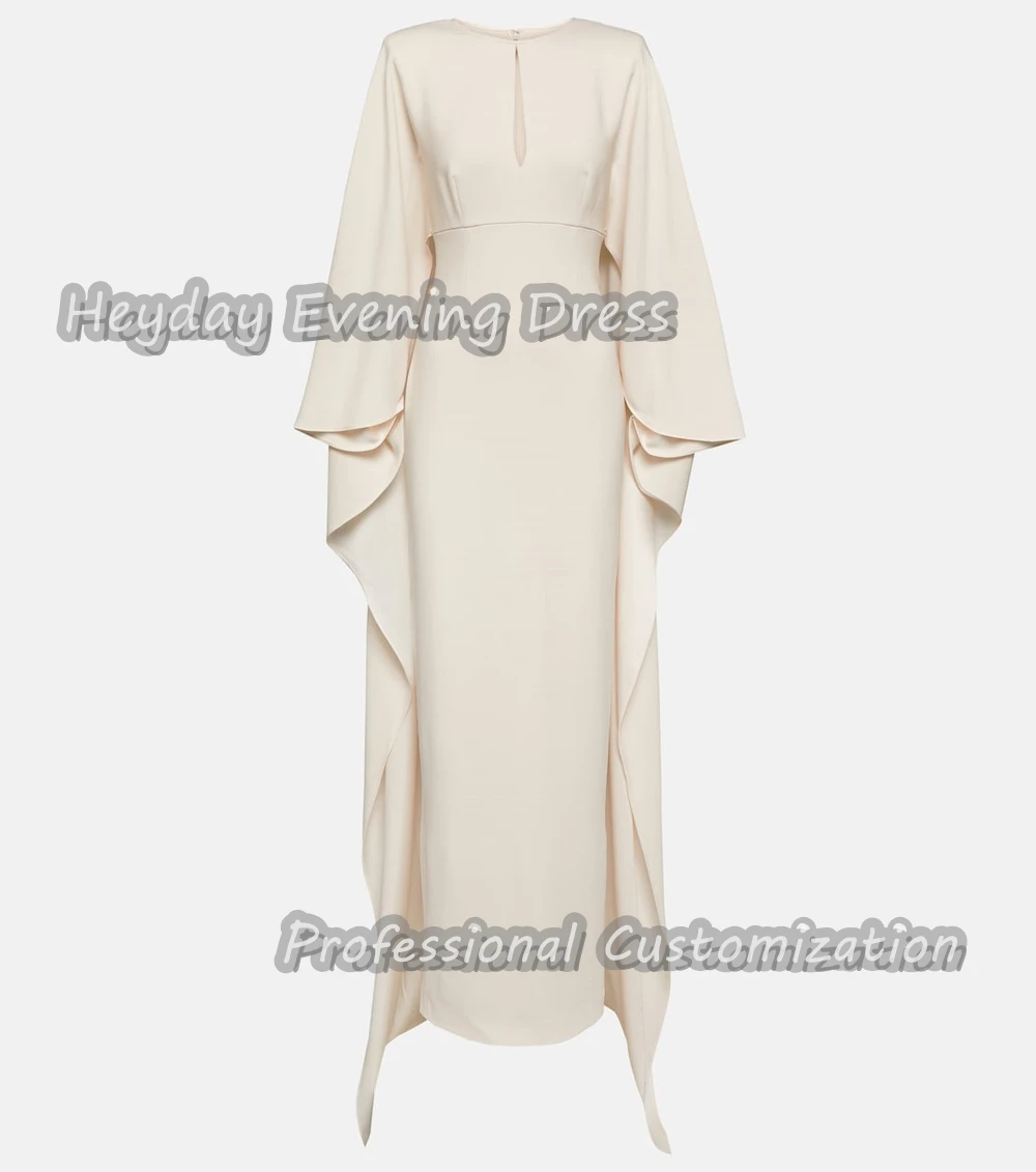 Heyday Scoop Neckline Saudi Arabia Long Sleeves Straight Prom Gown Crepe Floor Length Elegant Evening  Dress For Women 2024