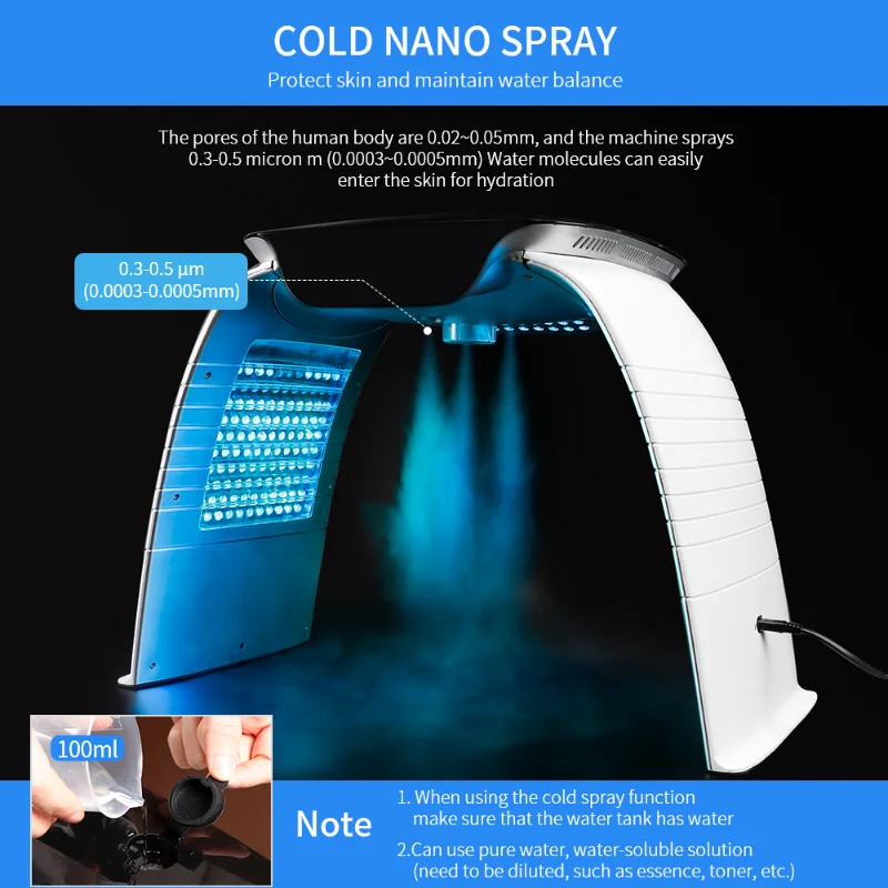 New 4 in 1 LED Photon Machine 8 Colors LED Mask Cold Nano Spray Moisturizing Hot Compress UV Light Absorb Ca+ SkinRejuvenation