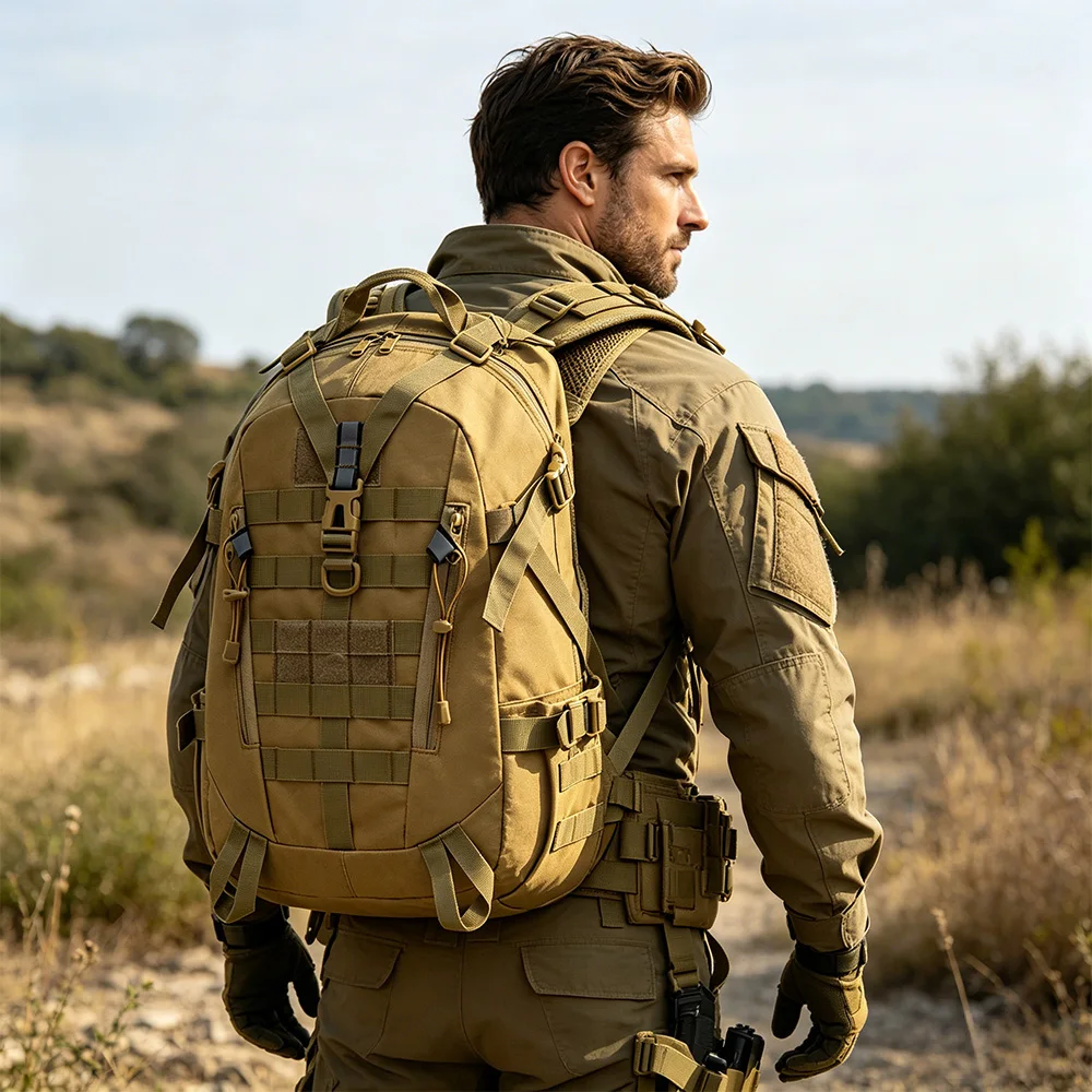 

Men's Travel Camping Backpack, Tactical MOLLE Hiking Trekking Fishing Backpack, Large Capacity Outdoor Sports Backpack