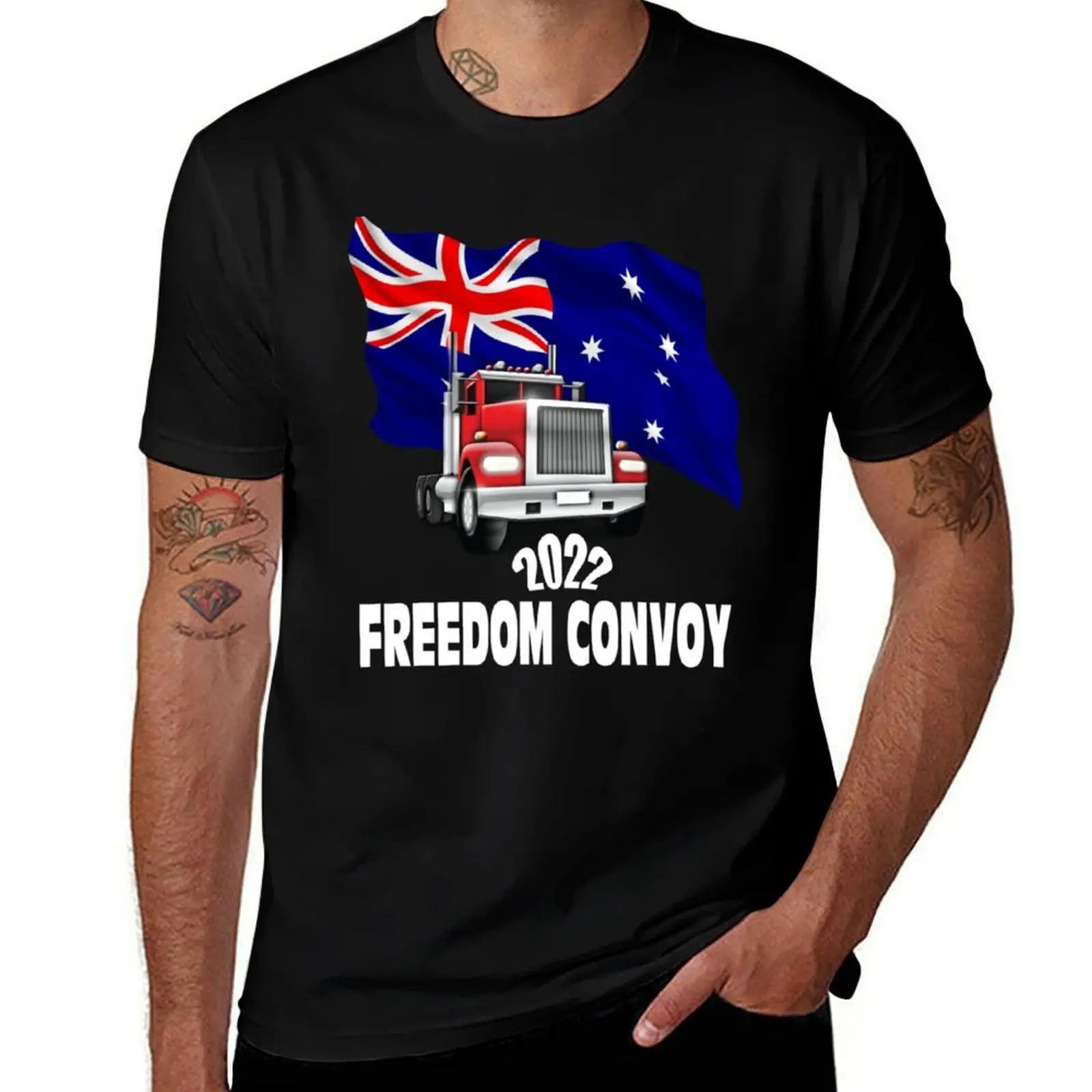 Freedom Convoy Australia 2022Truck with Waving Australian Flag T-Shirt Classic Graphic Short Sleeve Top T-Shirt