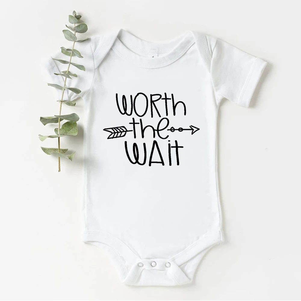 NewbornClothes Worth The Wait Letter Print Playsuit Newborn Baby Boy Girl White Romper Infant Kids Short Sleeve Outfits