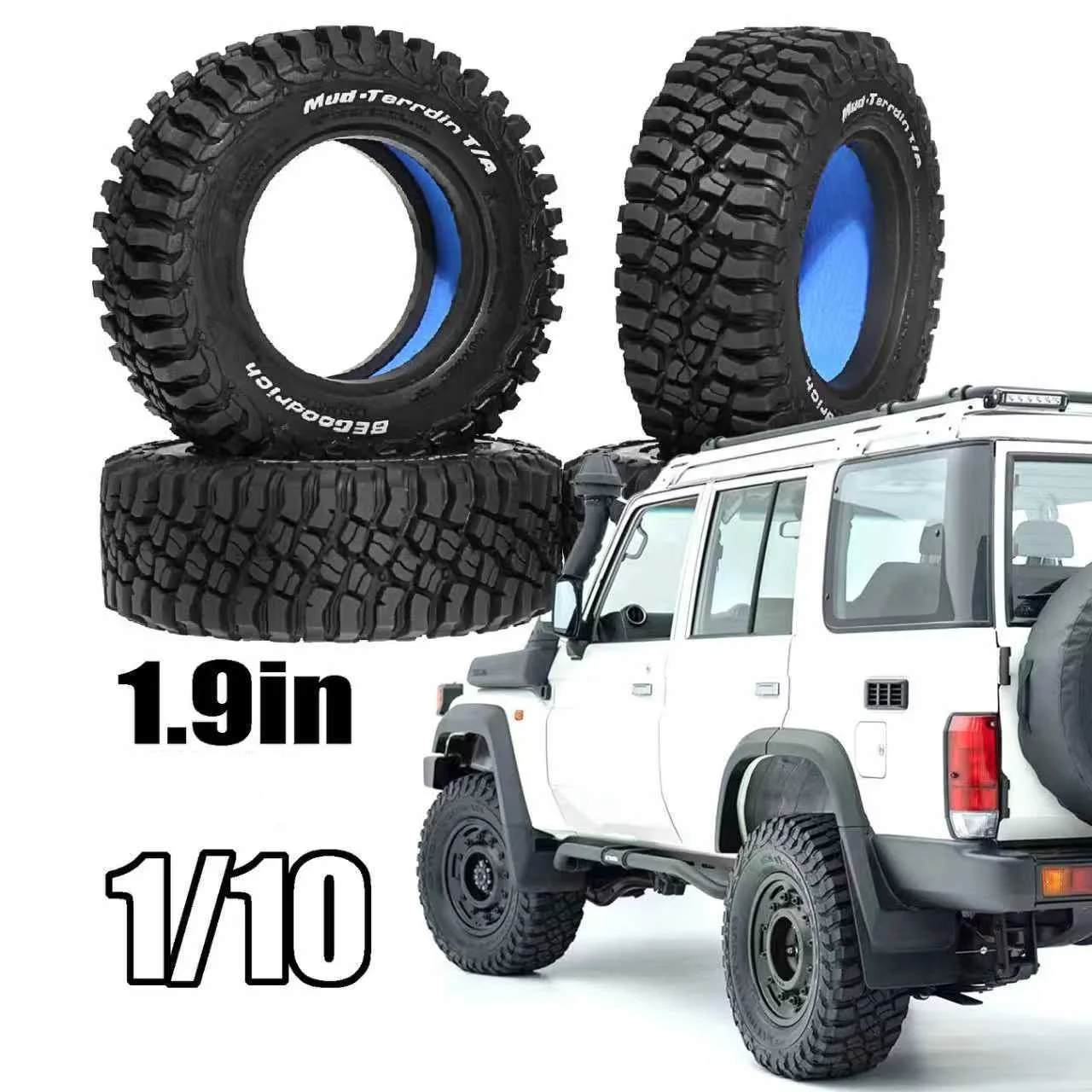 4 Stück Gummireifen 90*33mm 1,9" Radreifen für Axial Scx10 Pro Capra Traxxas Trx4 1/10 Rc Crawler Auto